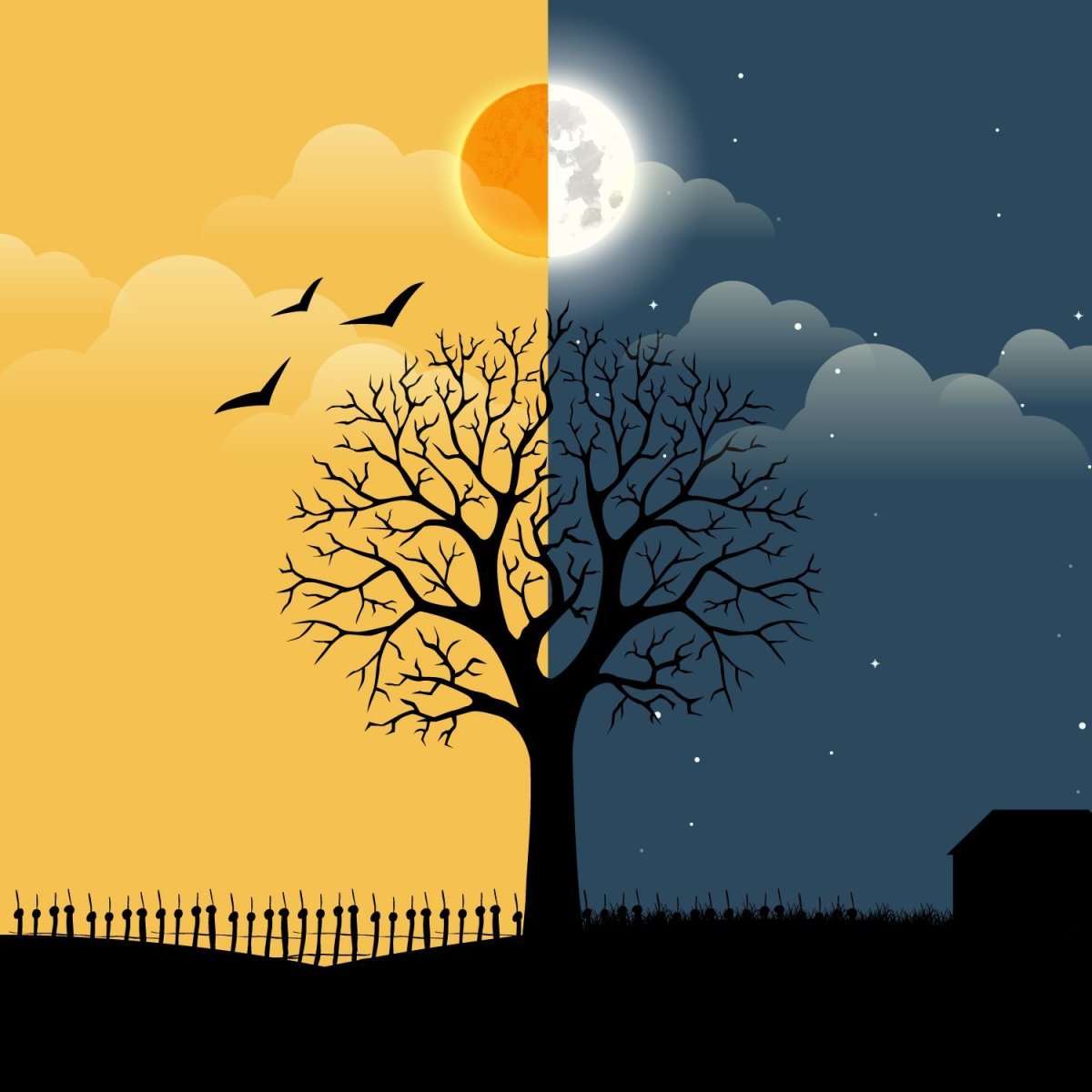 Пейзаж день и ночь