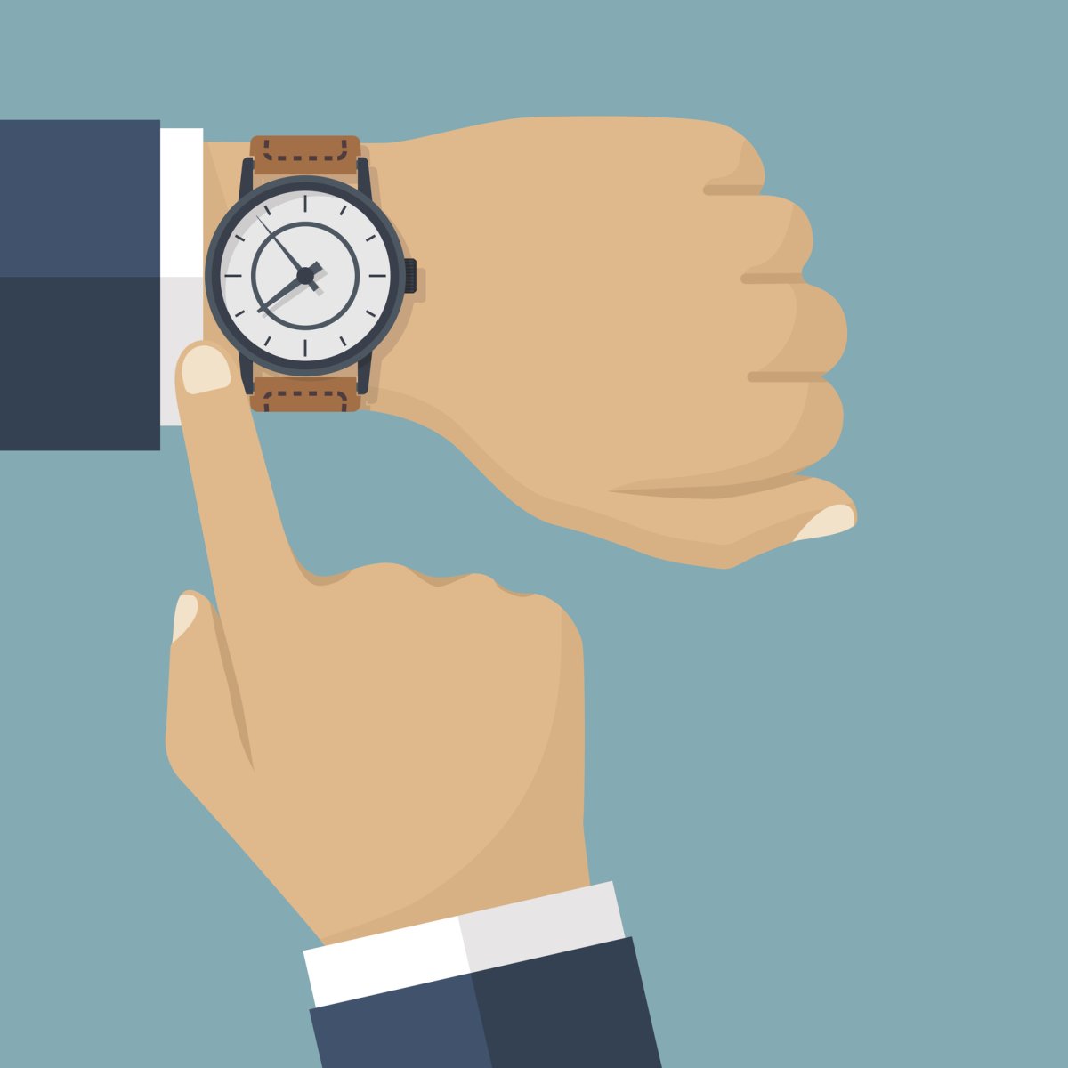 Указывает на часы на руке