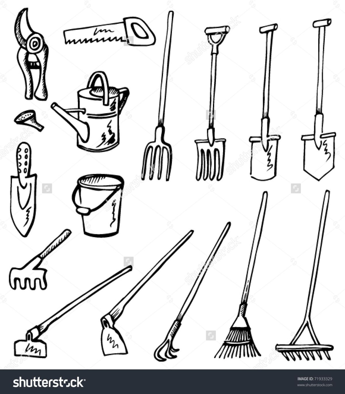 Раскраска садовый инвентарь для детей