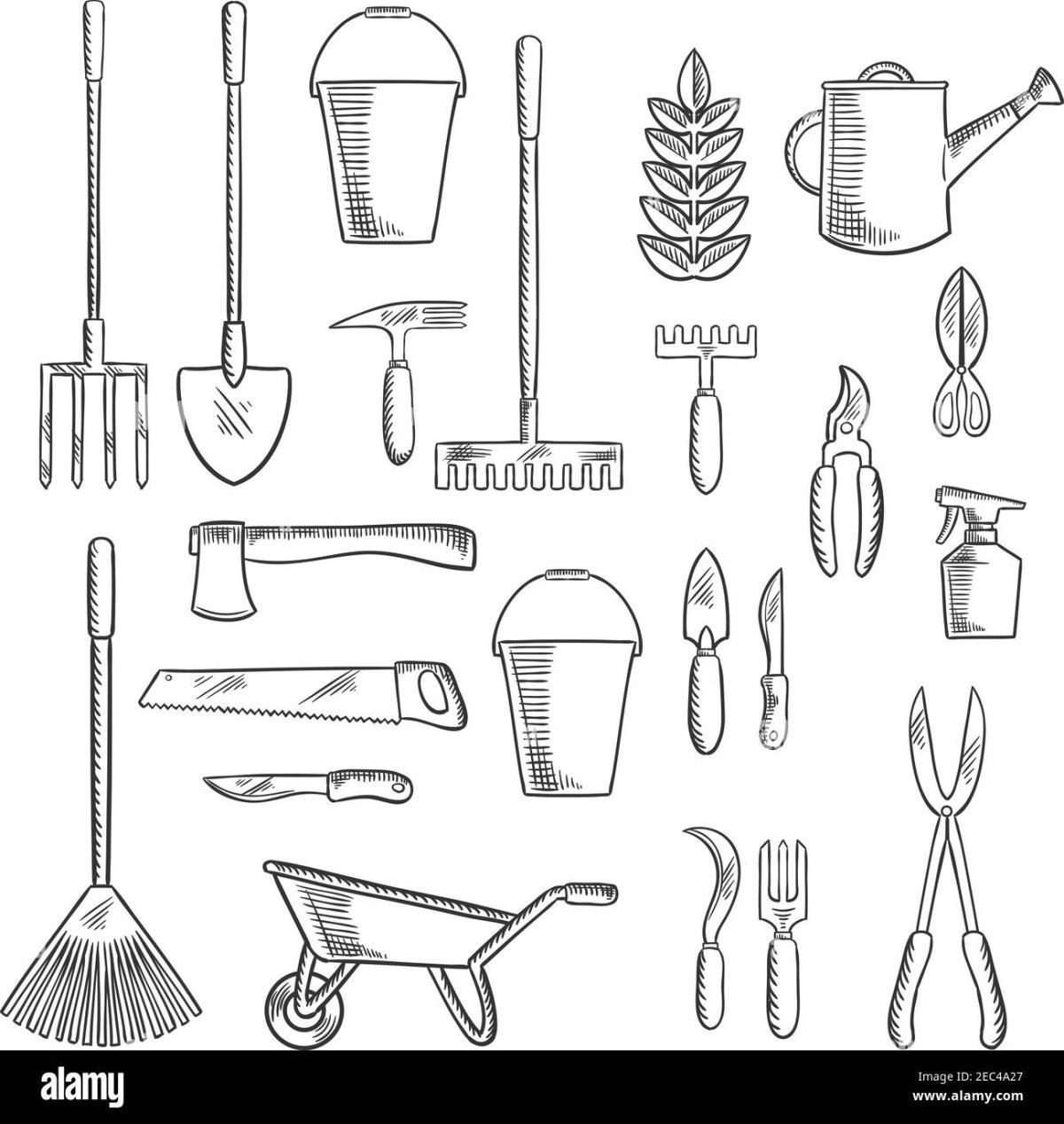 Раскраска садовый инвентарь для детей