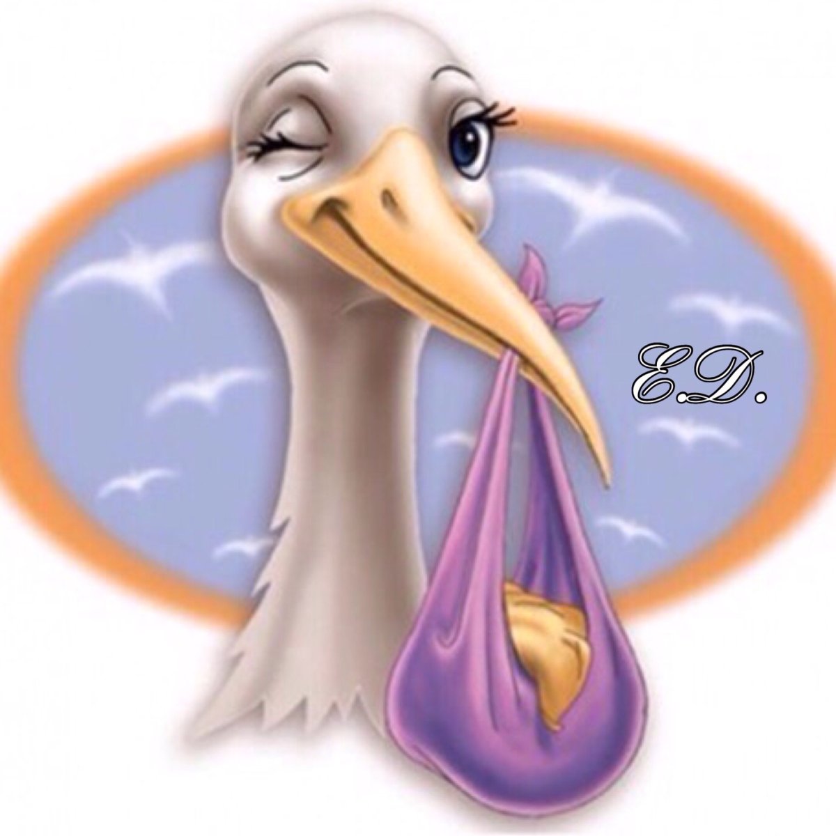 Аист несет малыша