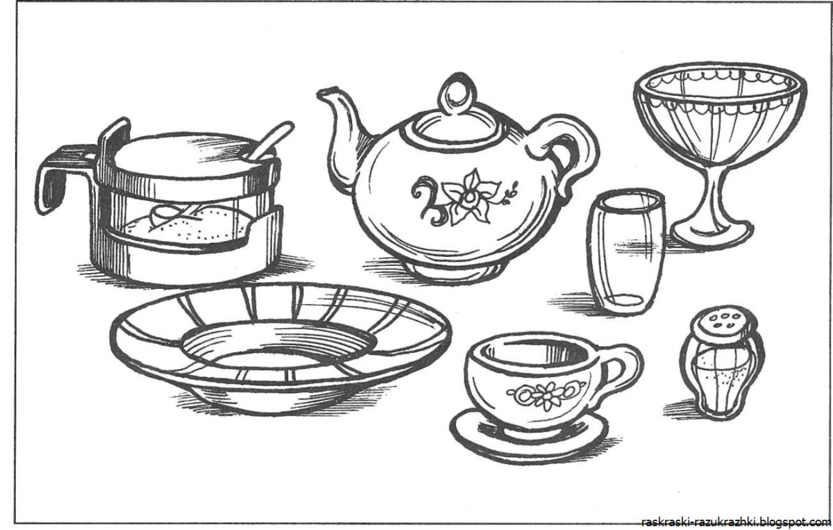 Посуда. Раскраска