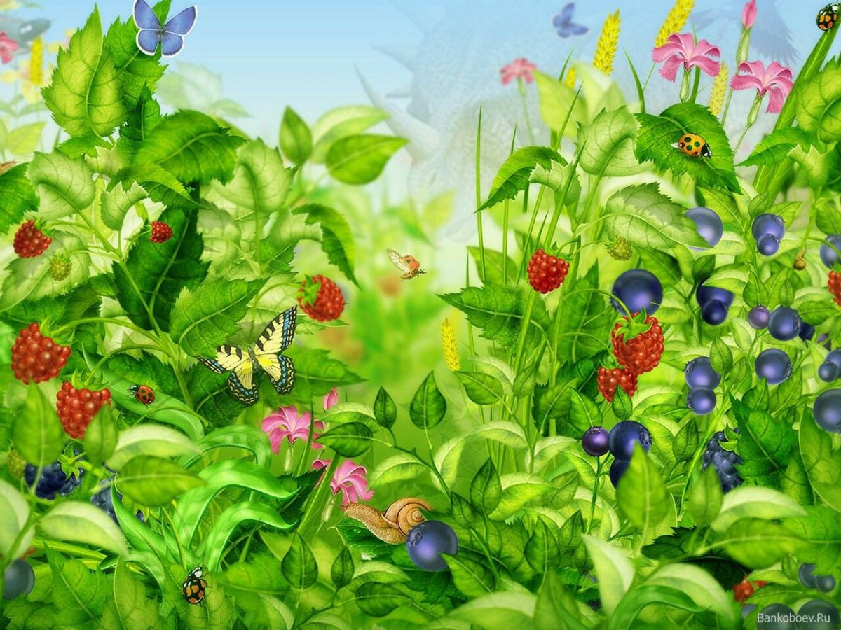 Поляна с ягодами мультяшная
