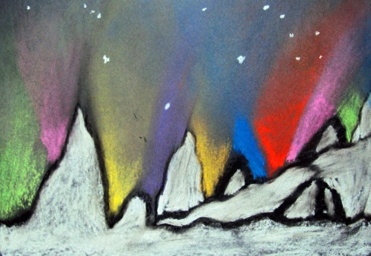 Северное сияние восковыми мелками