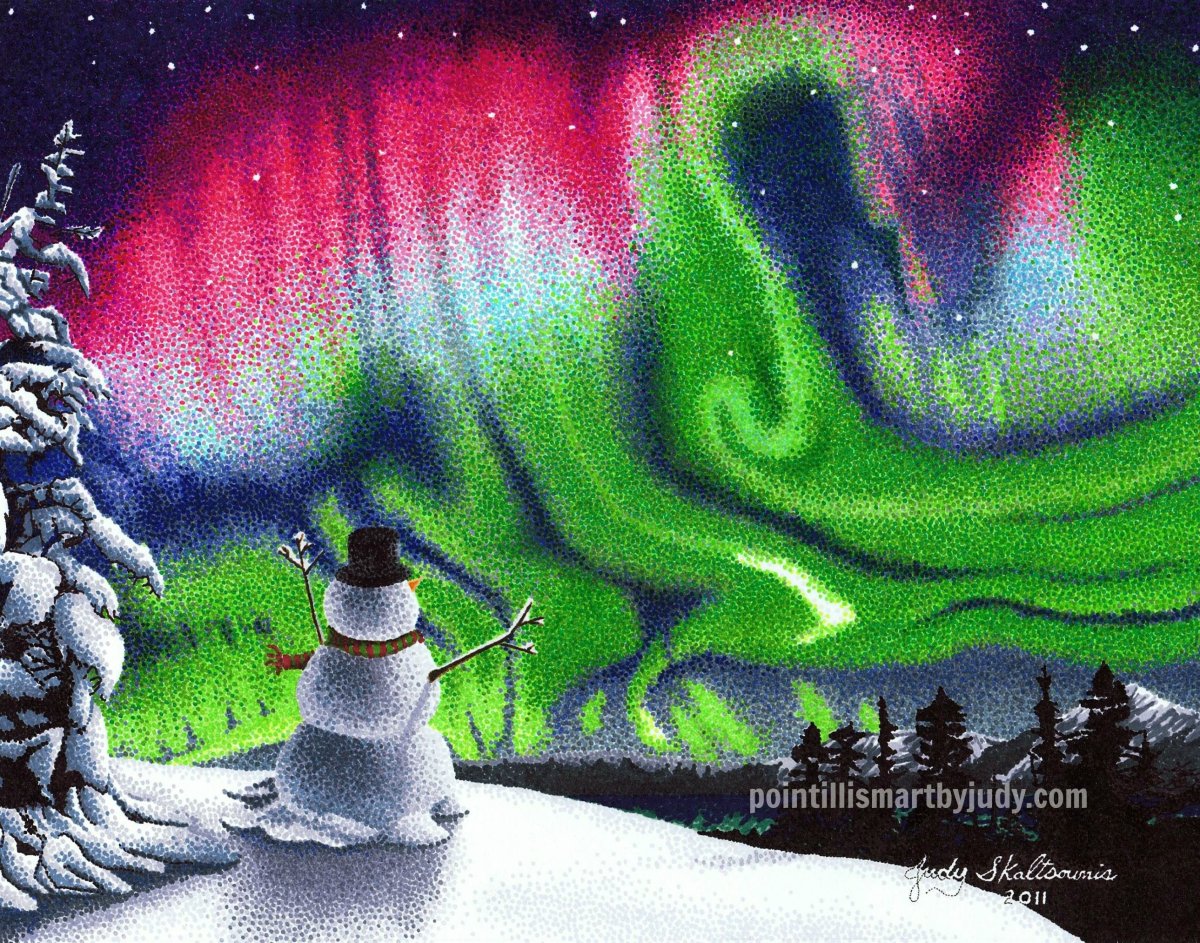 Пуантилизм Северное сияние