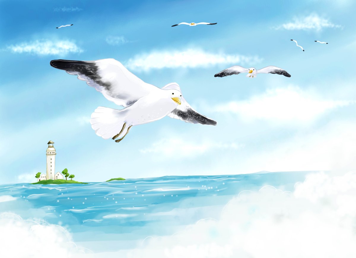 Чайки нарисованные