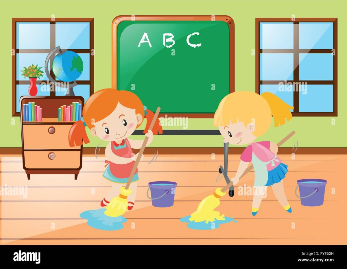 Дети убираются в классе