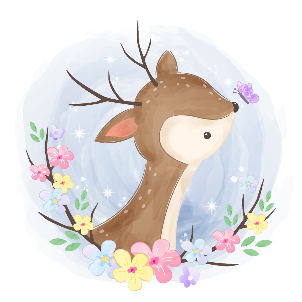 Акварельные олень для детей