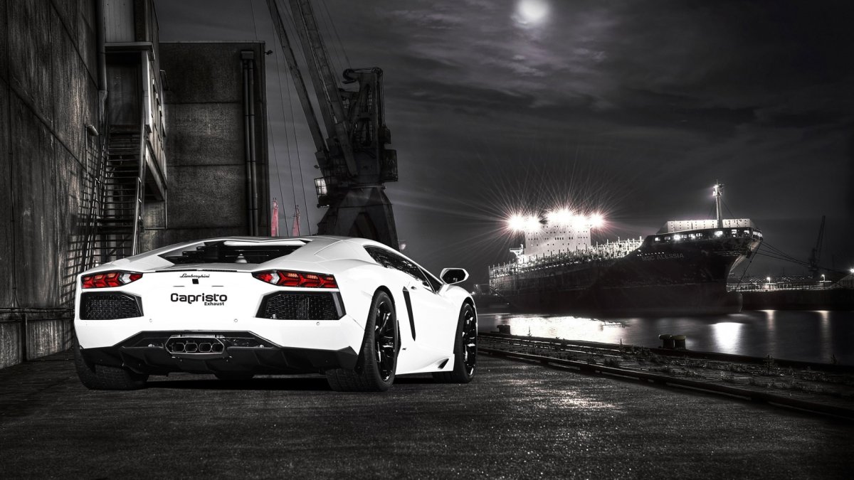 Night Lamborghini Aventador 4k Black