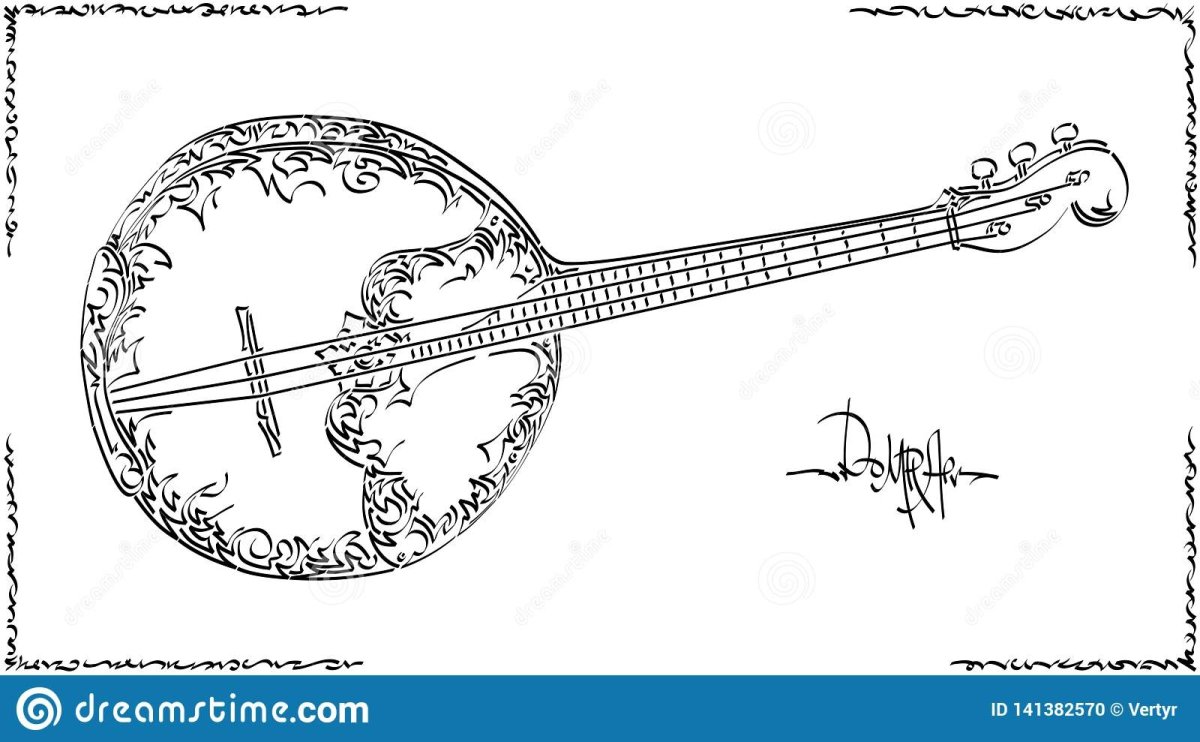 Домра музыкальный инструмент черно белые