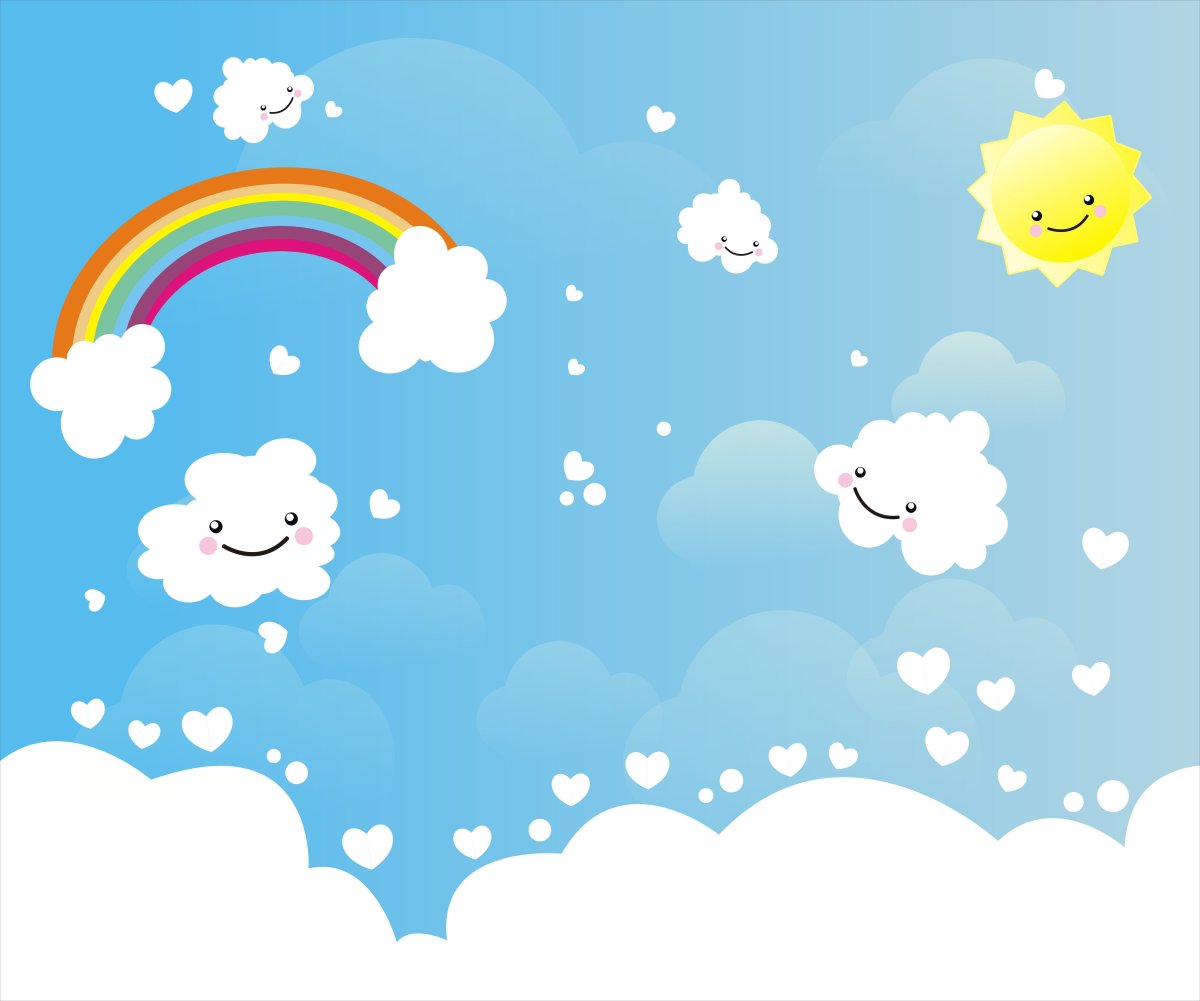 Раскраска небо с облаками и солнцем