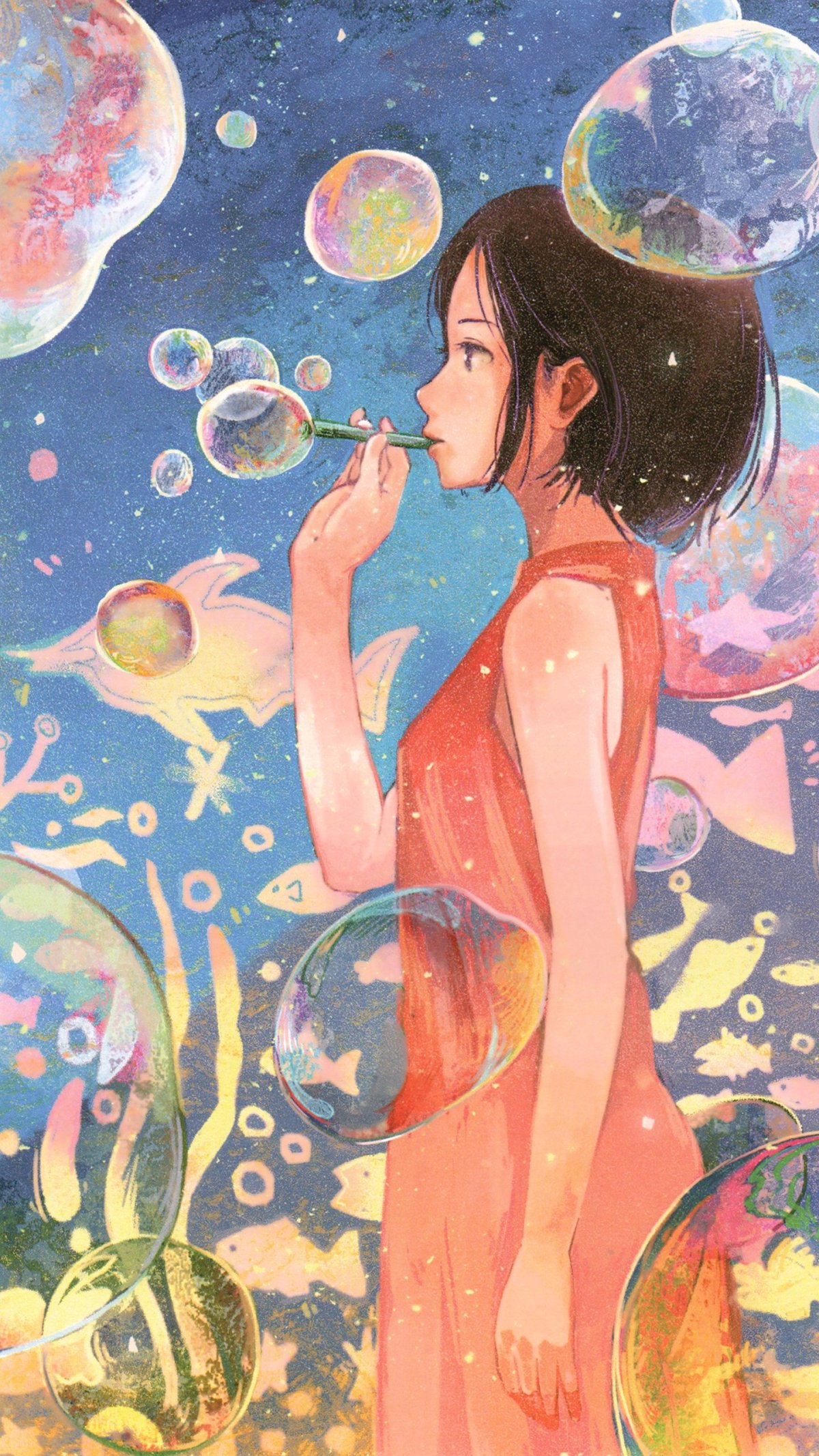 Мыльные пузыри акварелью