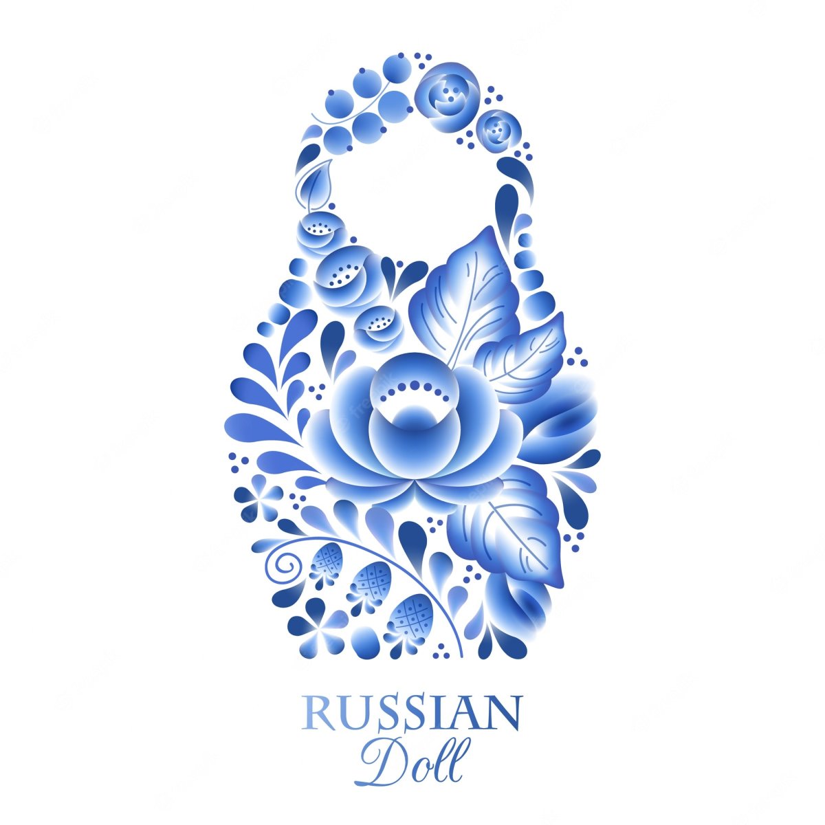 Матрешка Гжельская роспись