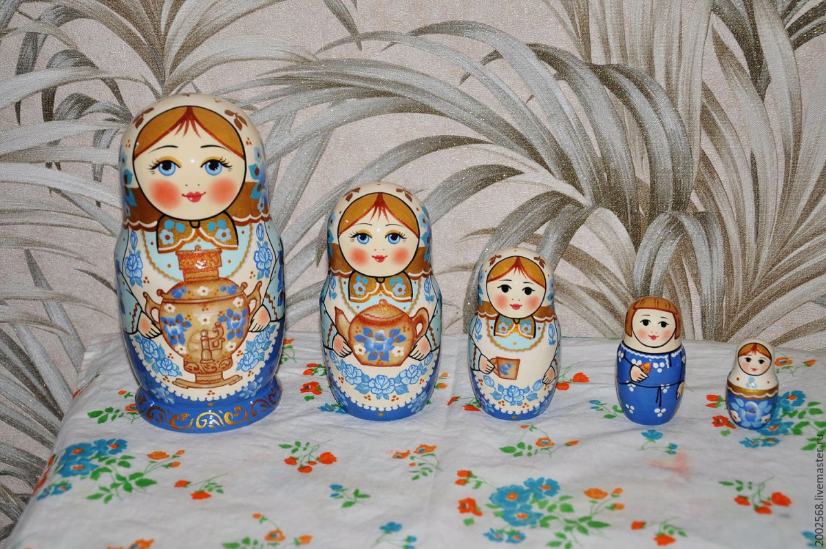 Матрешка Гжельская роспись