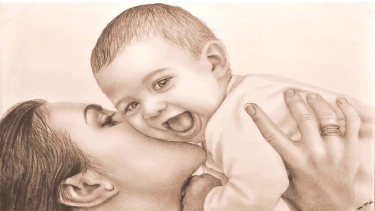 Мама и малыш рисунок