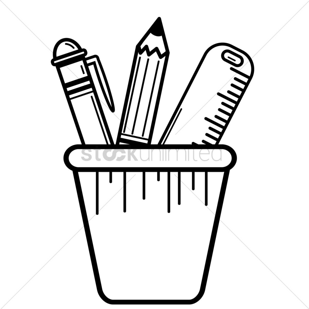 Стаканчик с карандашами и ручками карандашом