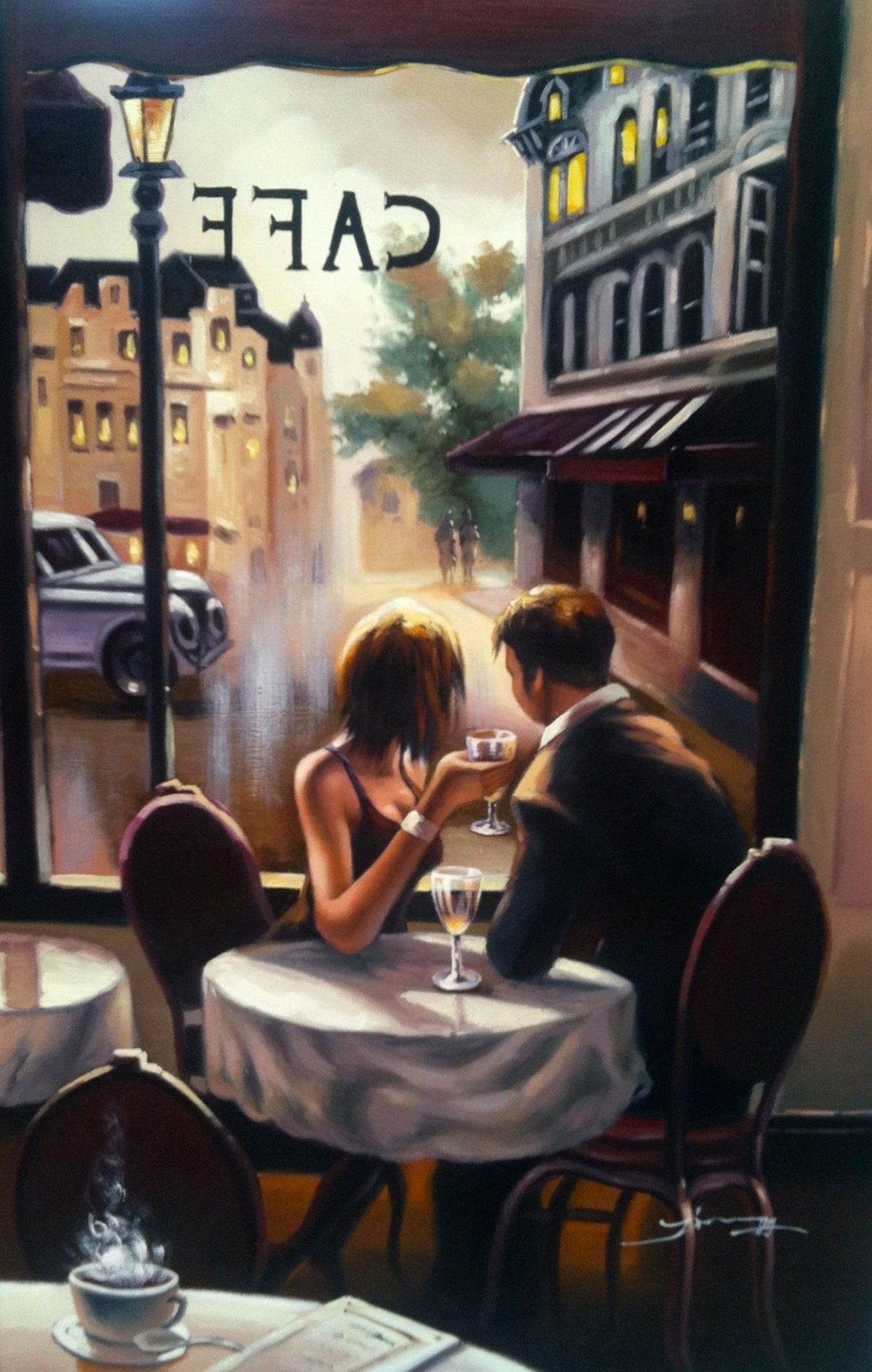 Пара в кафе за столиком