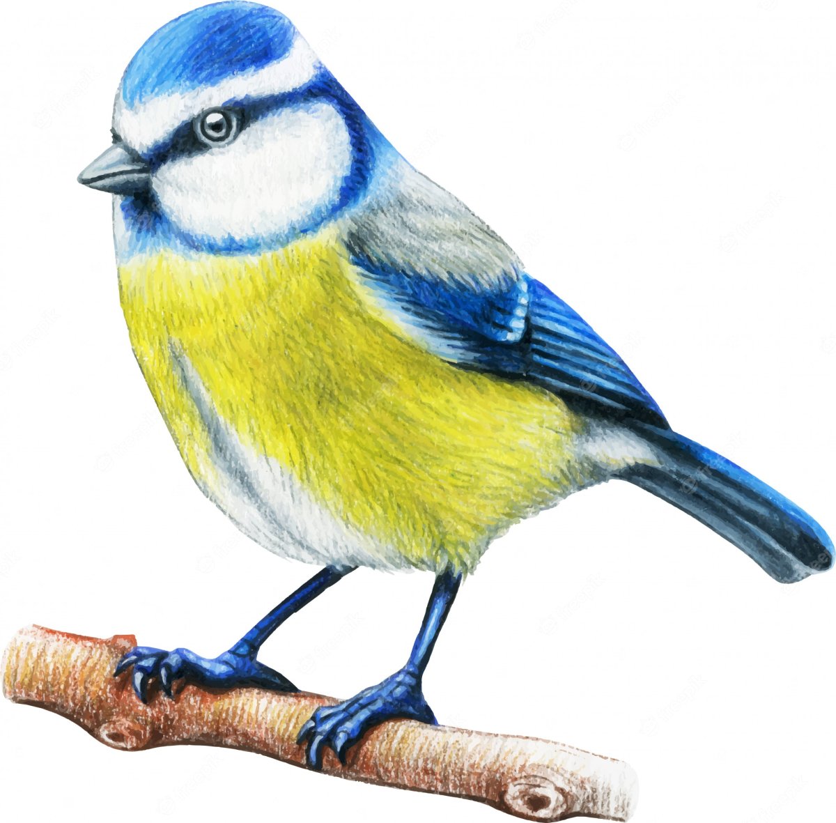 Синица нарисованная цветными карандашами