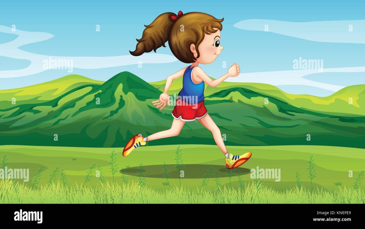 Девочка бежит мультяшка
