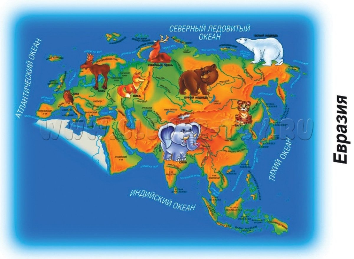 Материки и океаны на карте с названиями