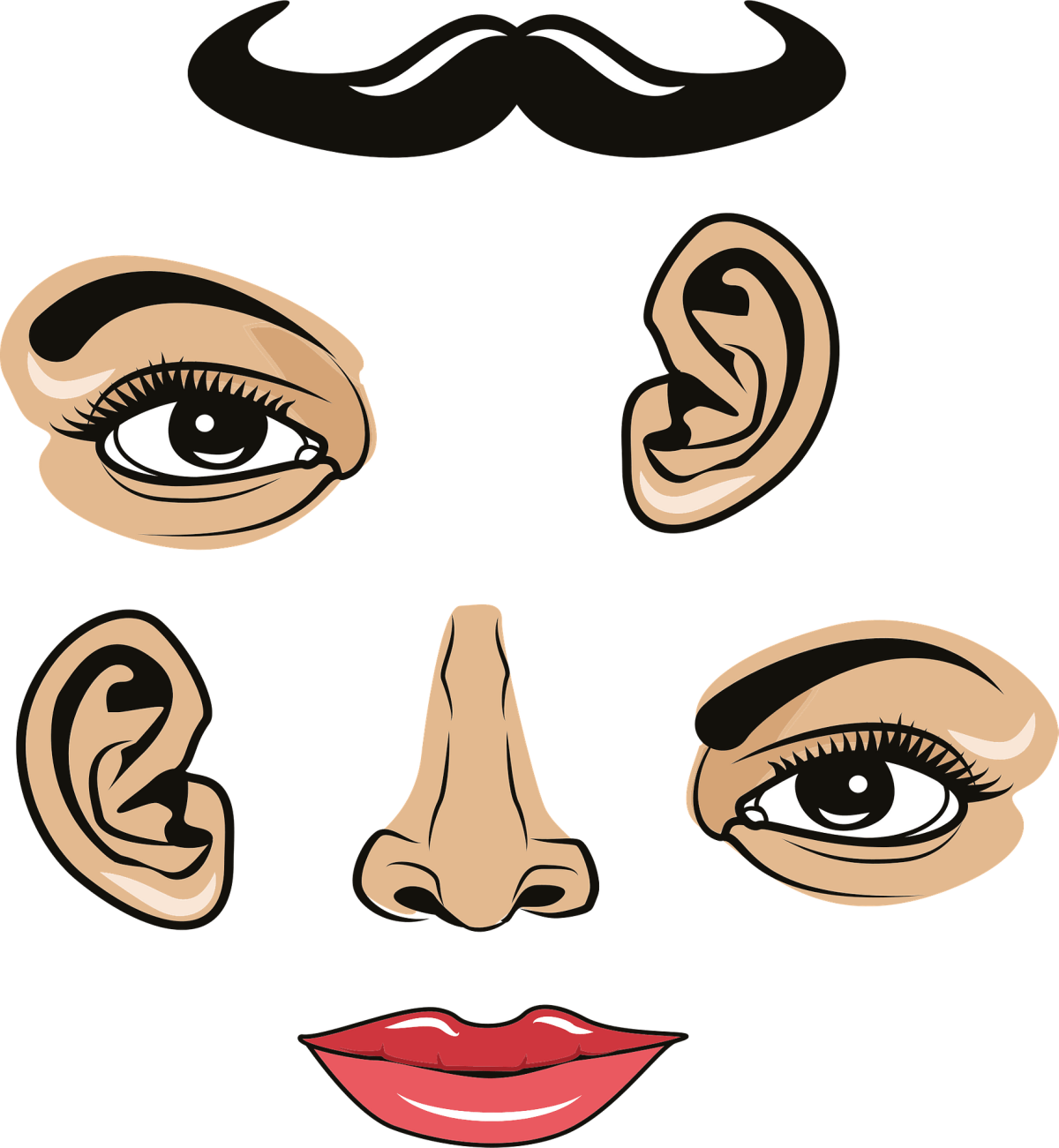 Части лица для вырезания для детей