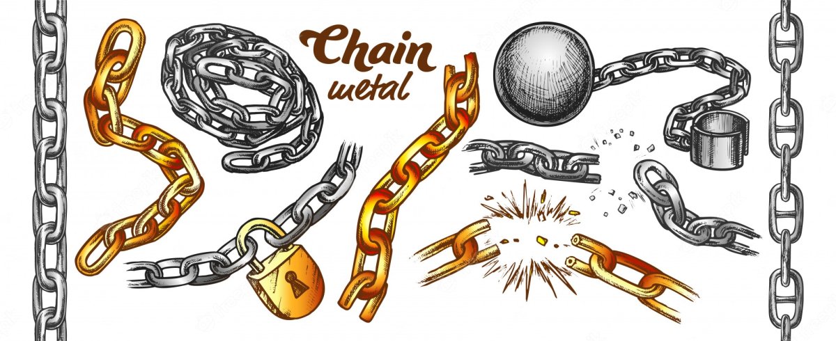Стальная цепь на прозрачном фоне