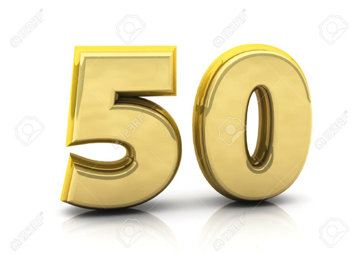 Золотые цифры 50 на прозрачном фоне