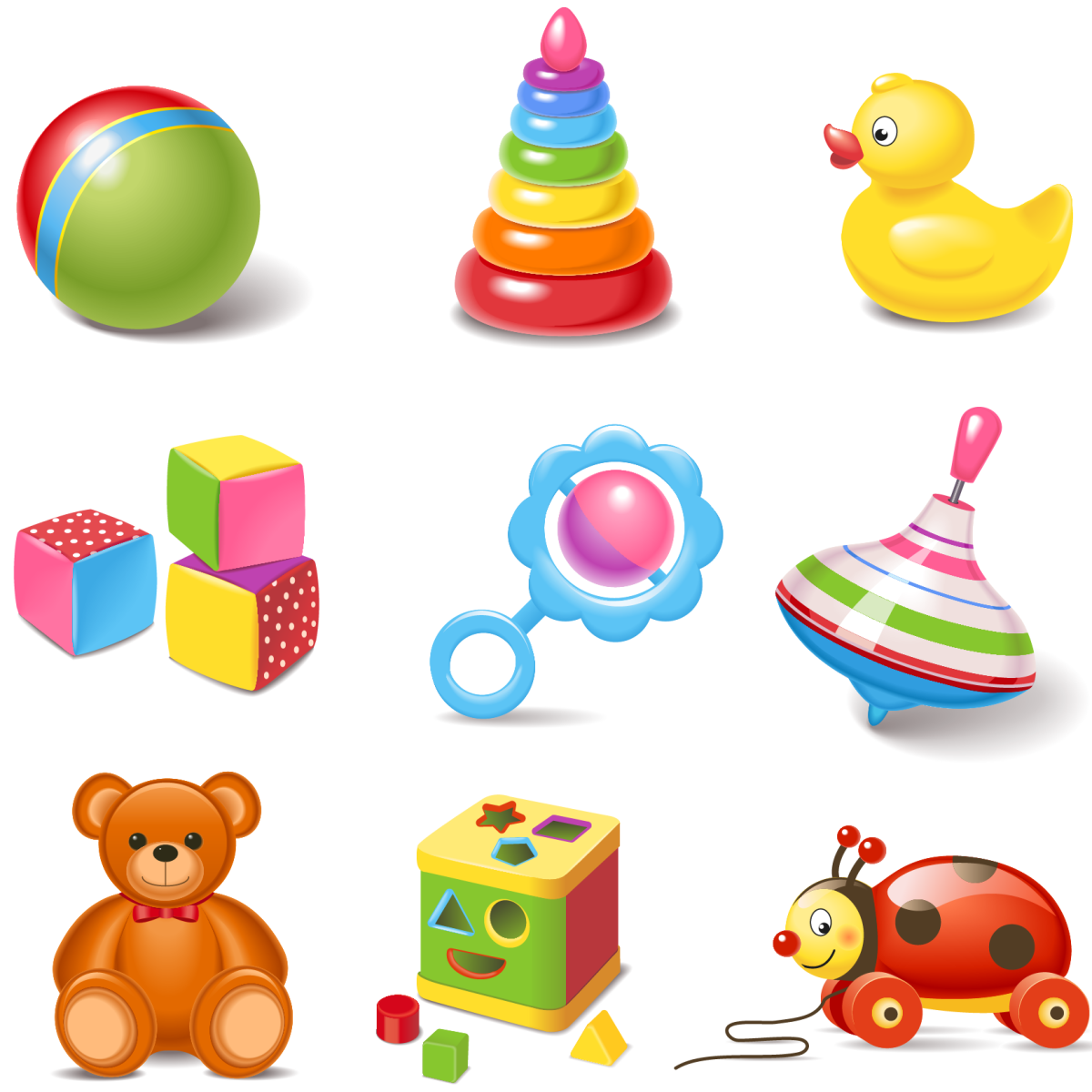 Детские игрушки на прозрачном фоне