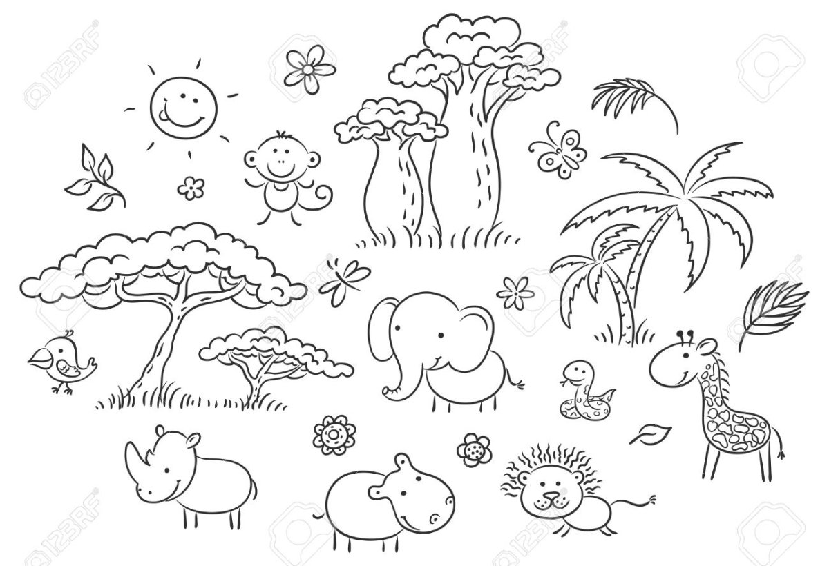 Животные и растения Африки для раскрашивания