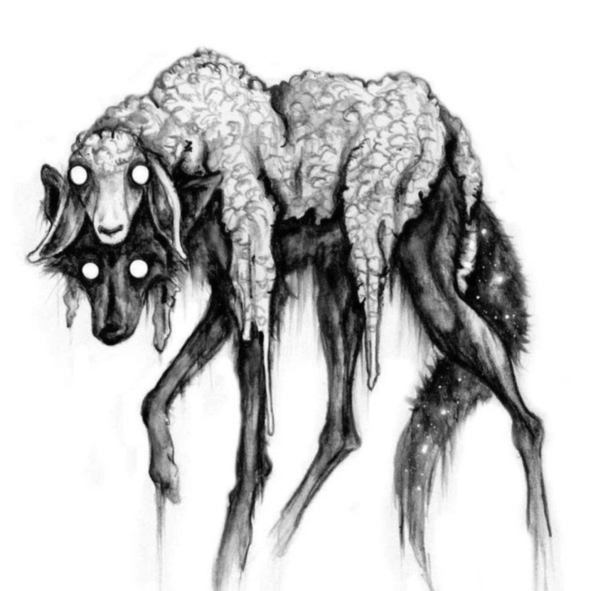 Тату череп волка в овечьей шкуре