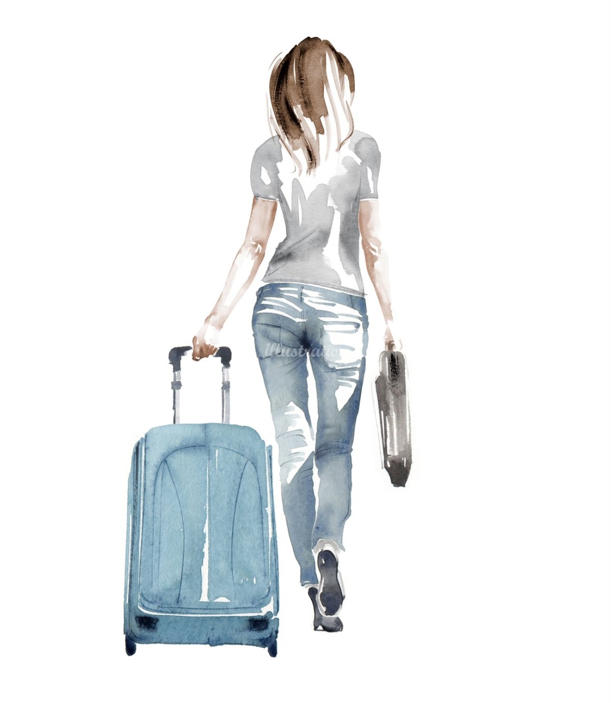 Девушка с чемоданом нарисованная