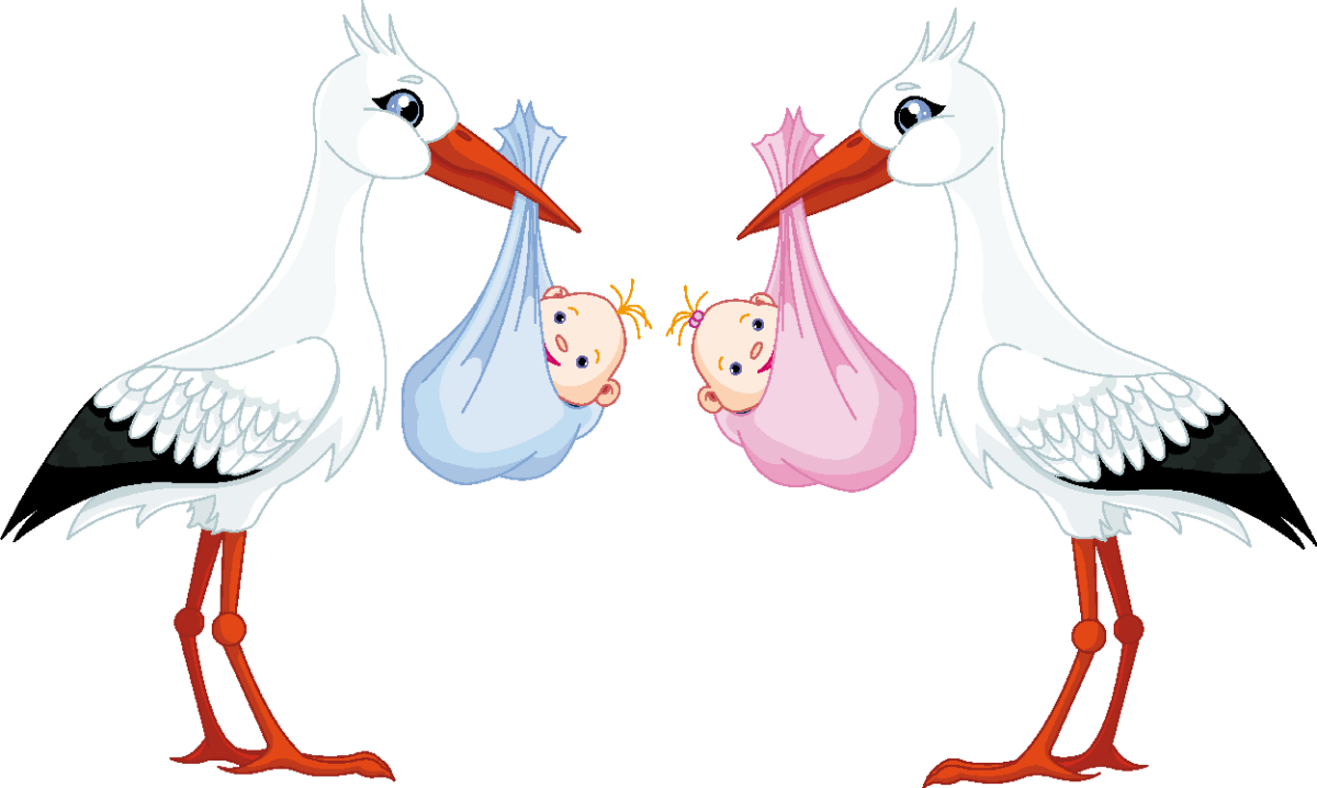 Аист несет ребенка