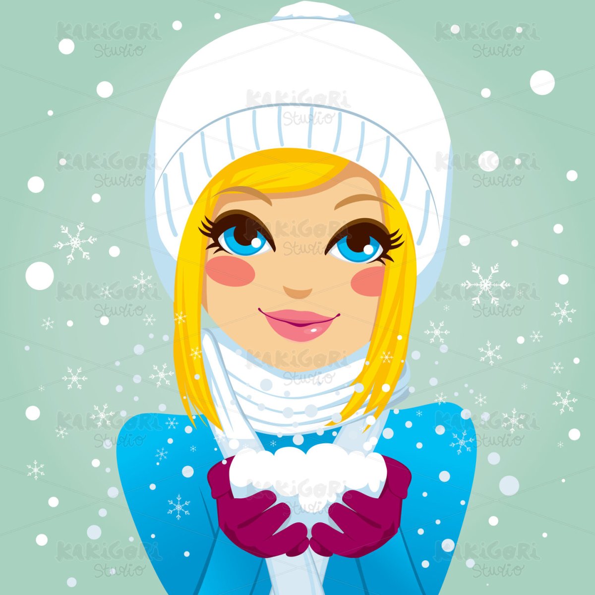 Снегурочка дует на снежинки