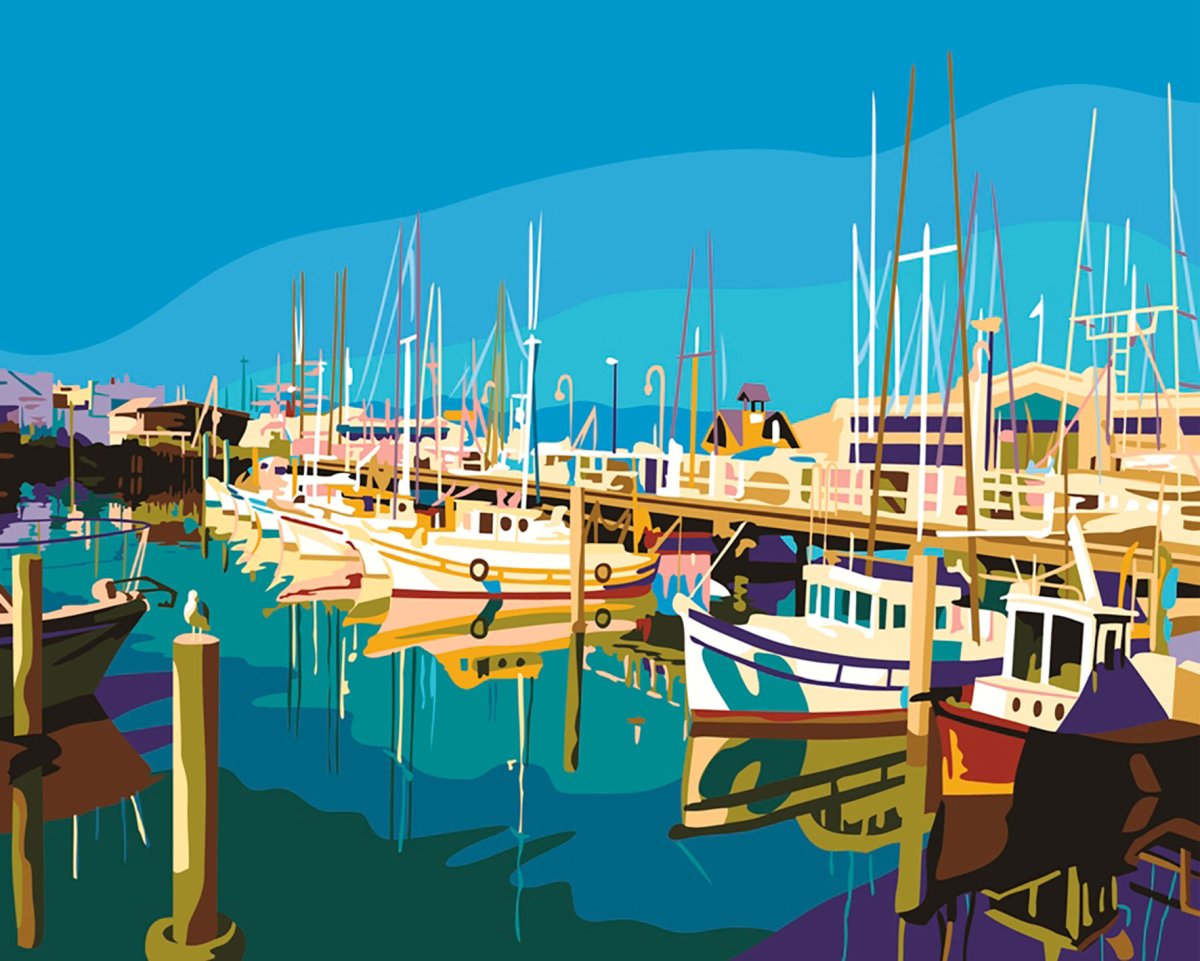 Картина поиномерам причал