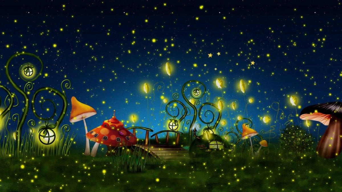 Сказочный лес со светлячками из мультика