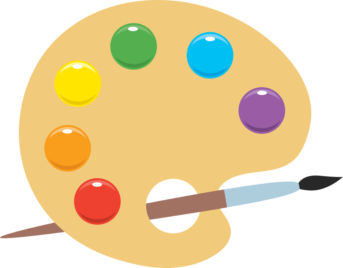 Палитра с красками и кистями