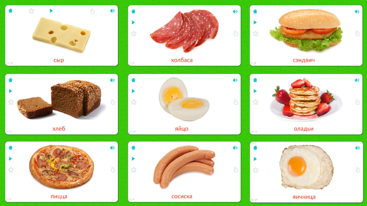 Карточки еда для детей