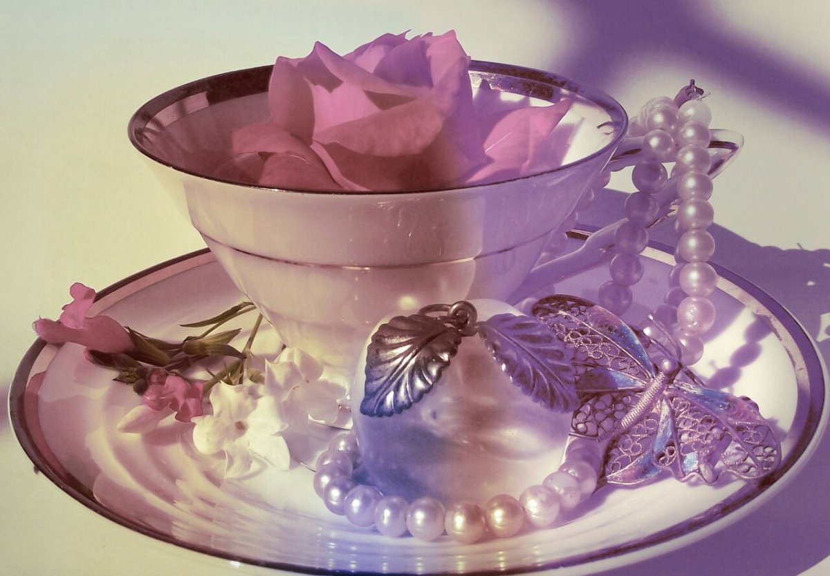 Сиреневые цветы в чашке