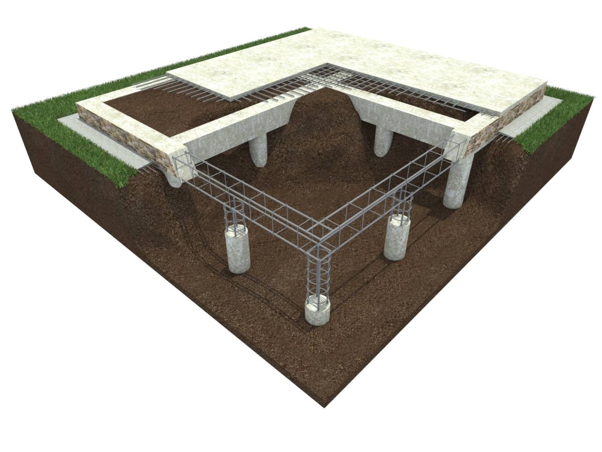 Фундамент монолит с ростверком