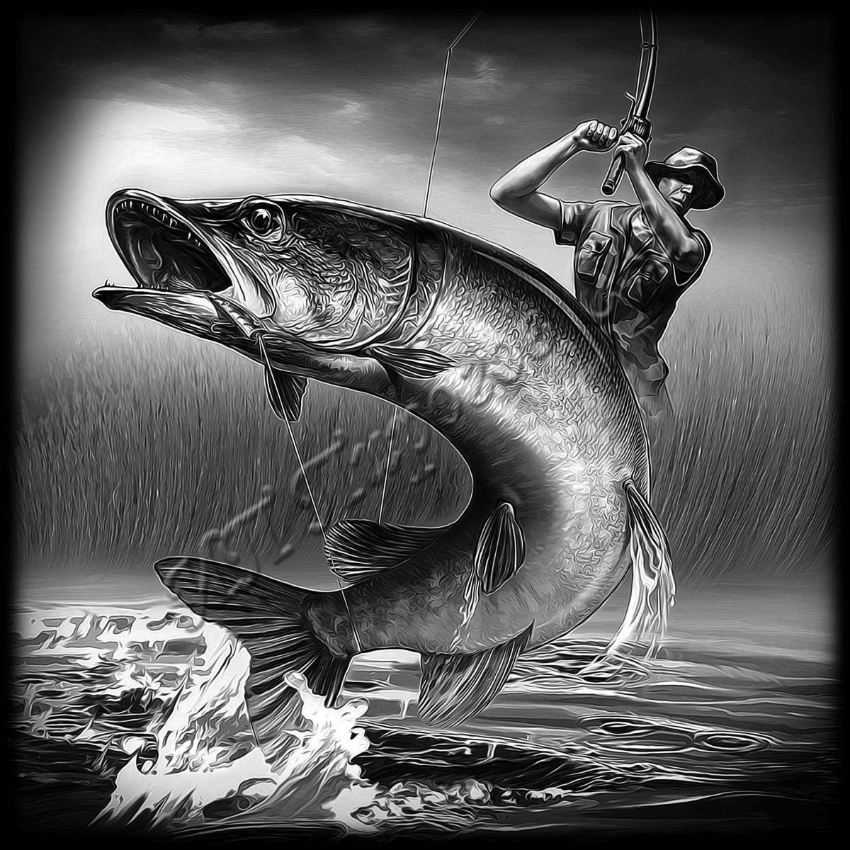 Рыбак гравировка