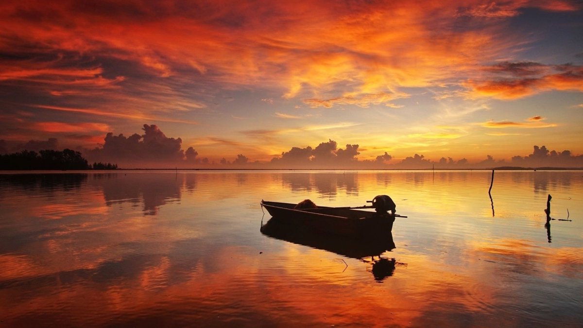Лодка озеро закат