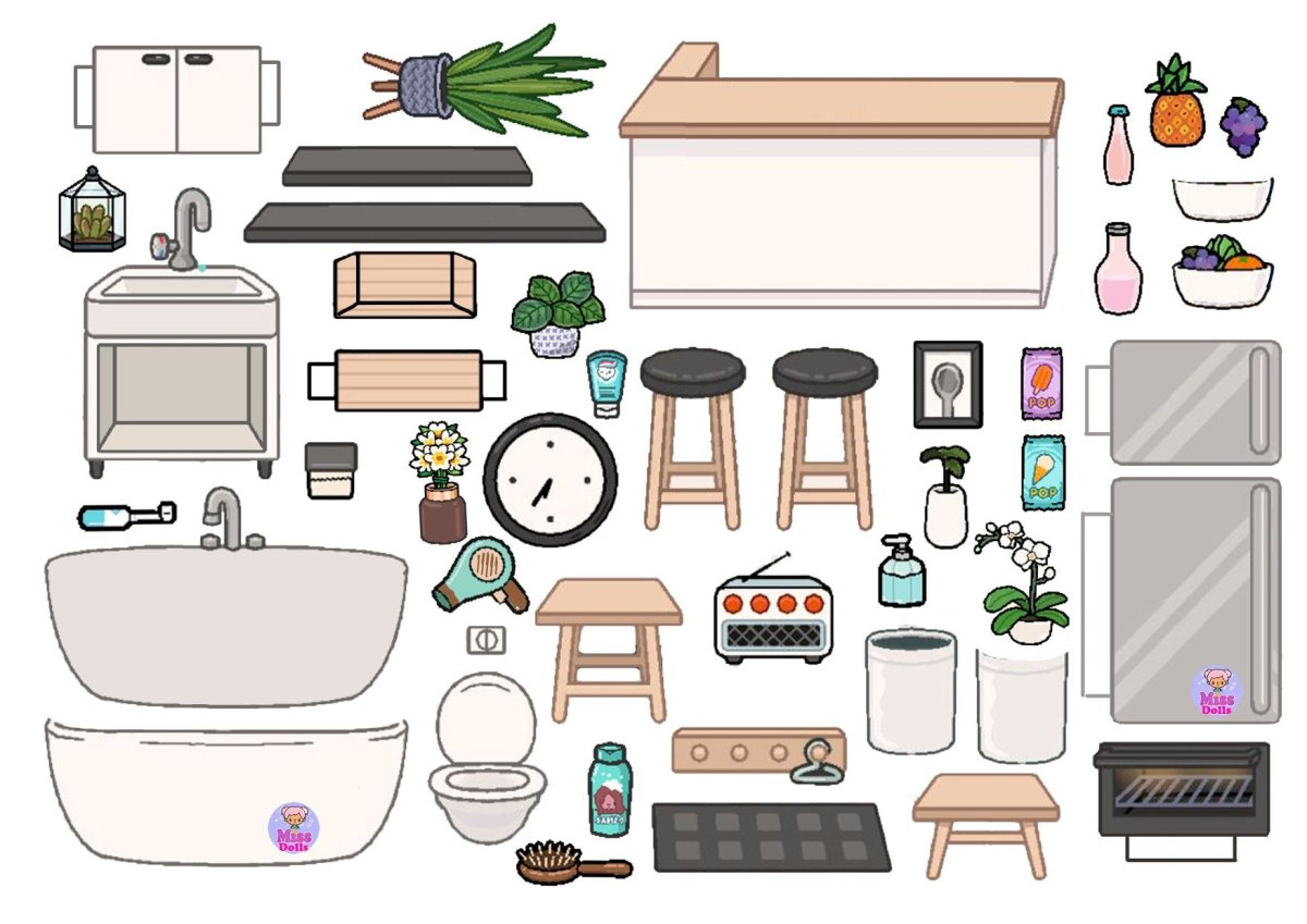 Мебель для бумажного домика тока бока