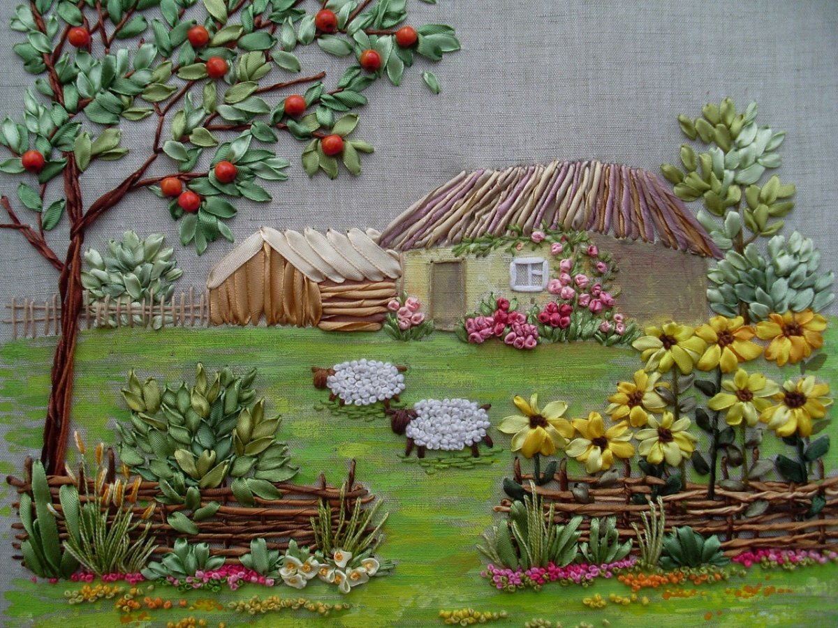 Вышивка лентами пейзажи