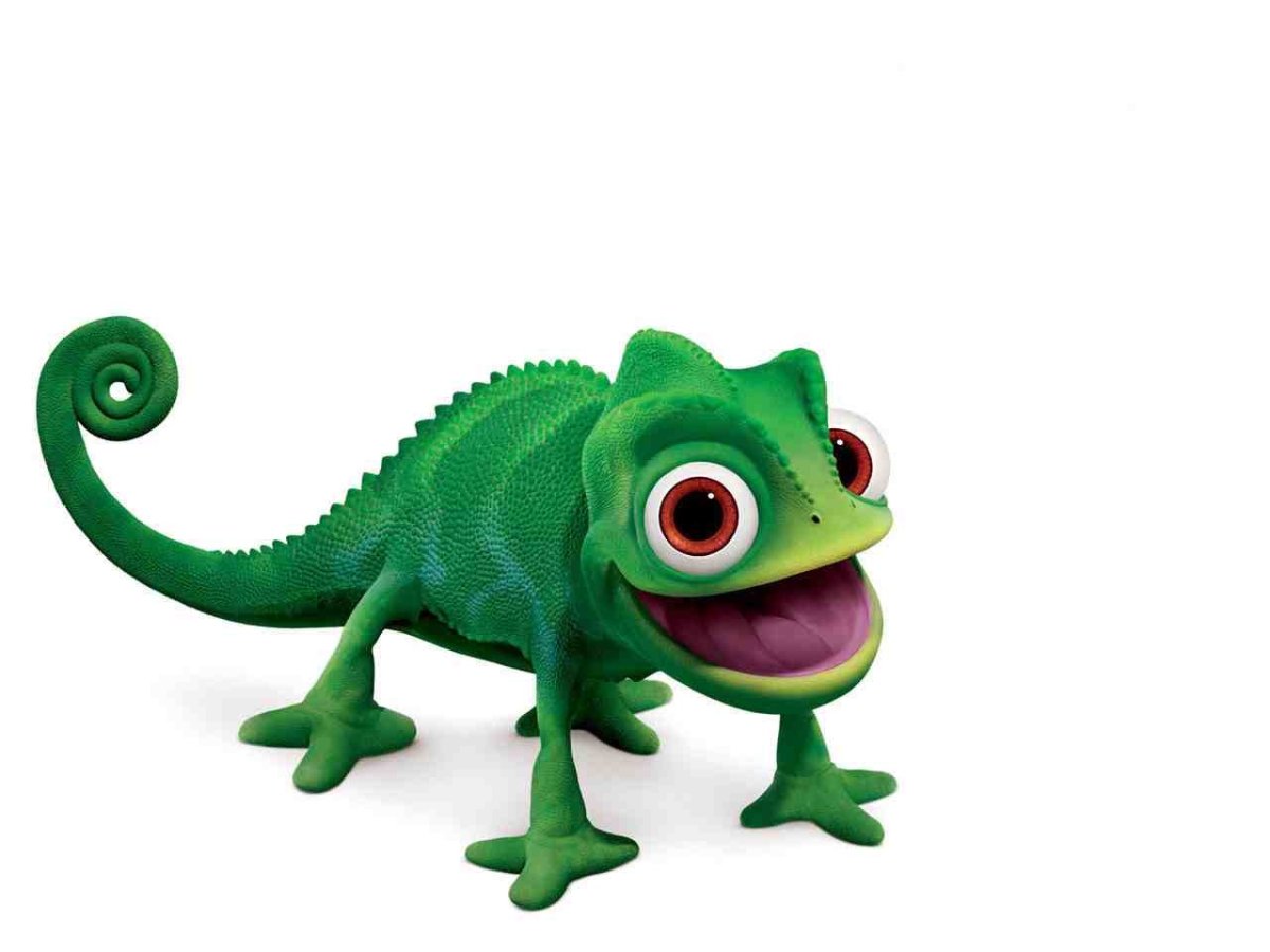 Рапунцель с хамелеоном на белом фоне