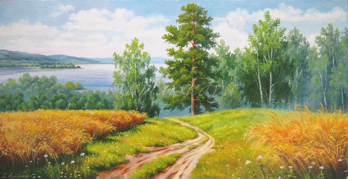 Летний пейзаж рисунок для детей