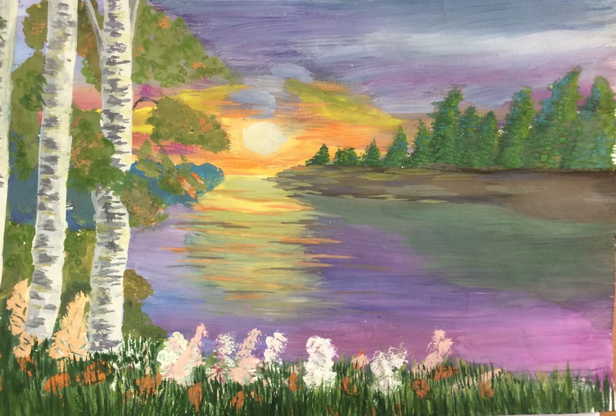 Березка белоствольная склонилась у пруда