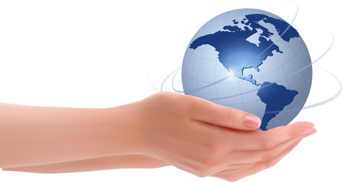 Планета земля в руках на прозрачном фоне