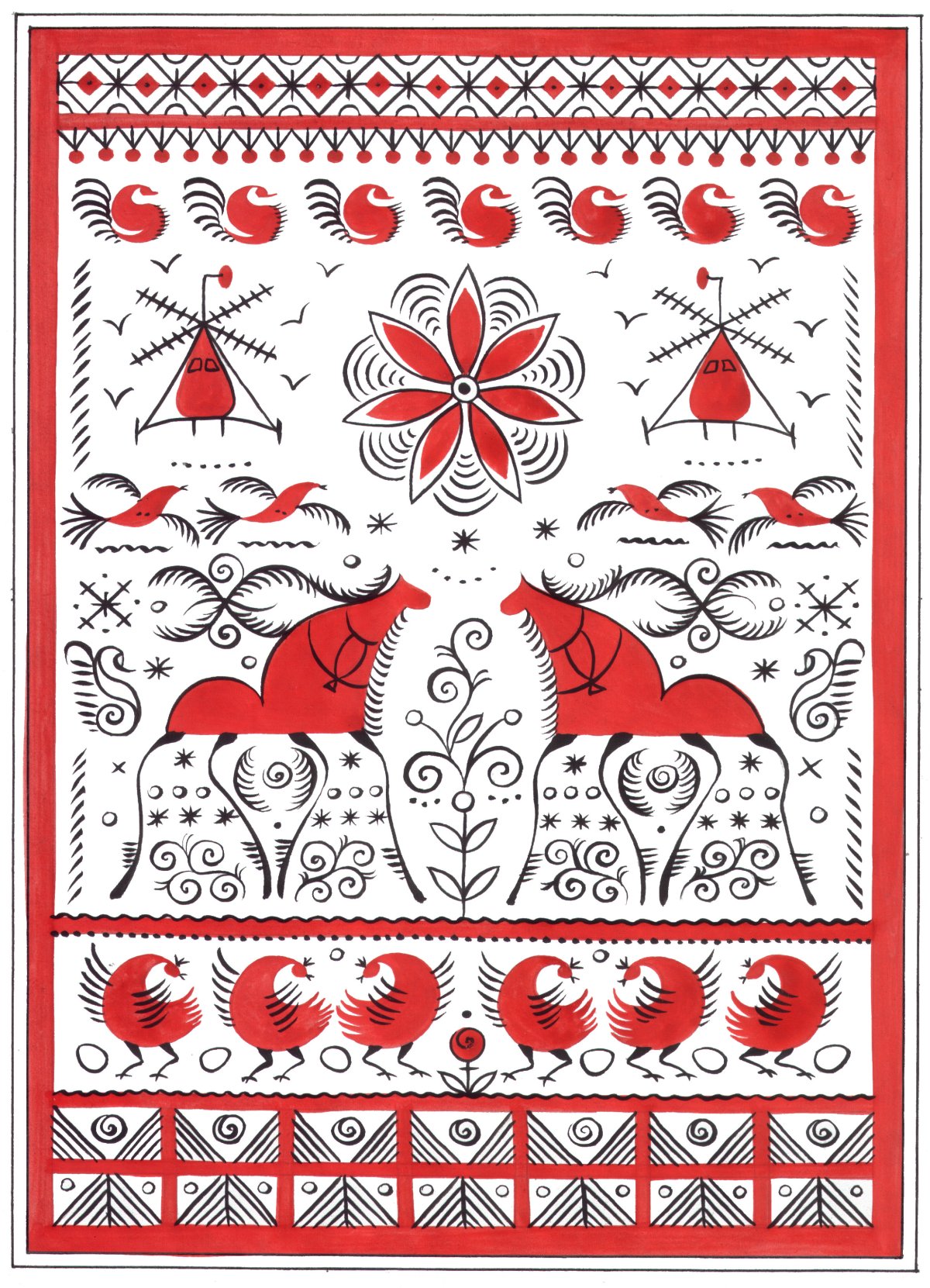 Паттерн русский народный Мезенская роспись