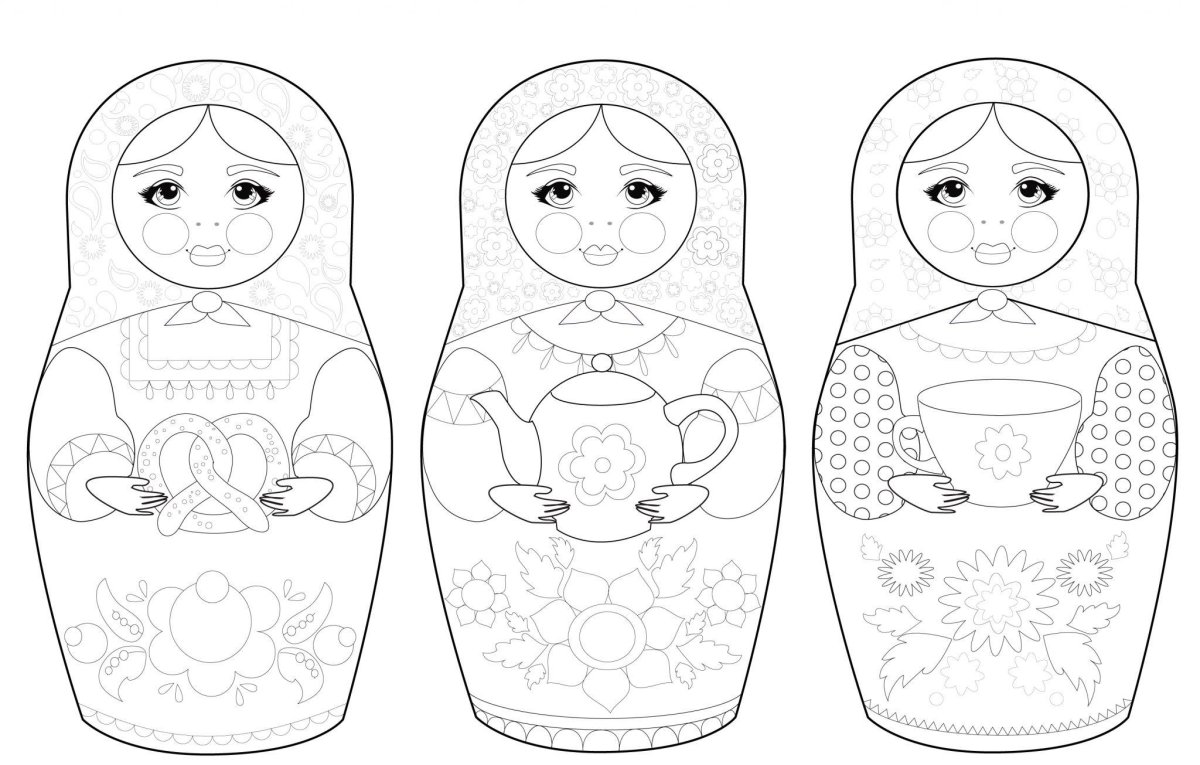 Матрёшка раскраска цветная для малышей