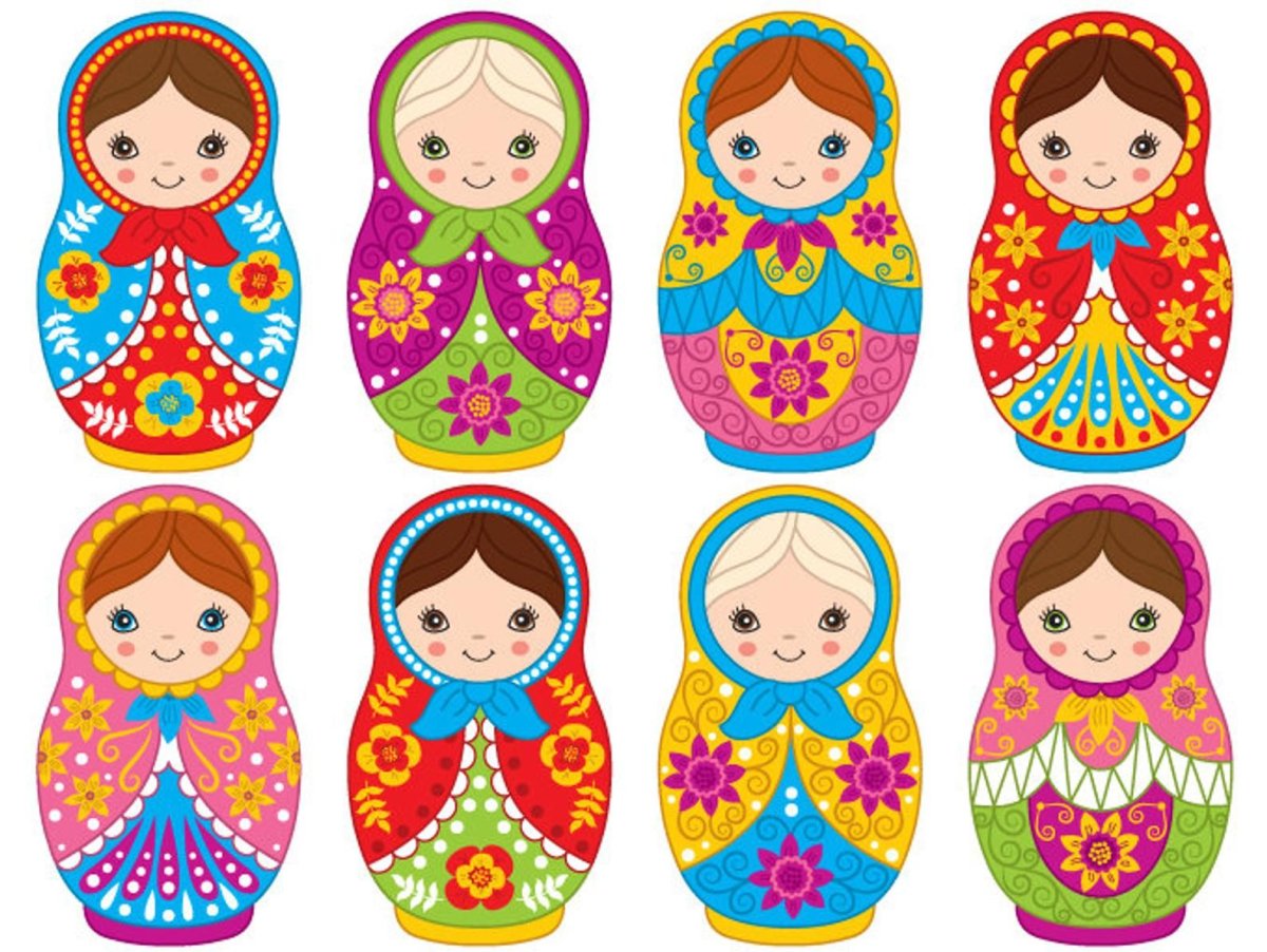 Матрешка вектор клипарт 10 штук по порядку